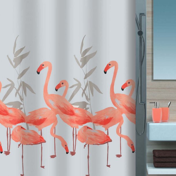Anmelder Plateau forhøjet Spirella Flamingo Badeforhæng 180 x 200 cm Salmon - hos SmartClub